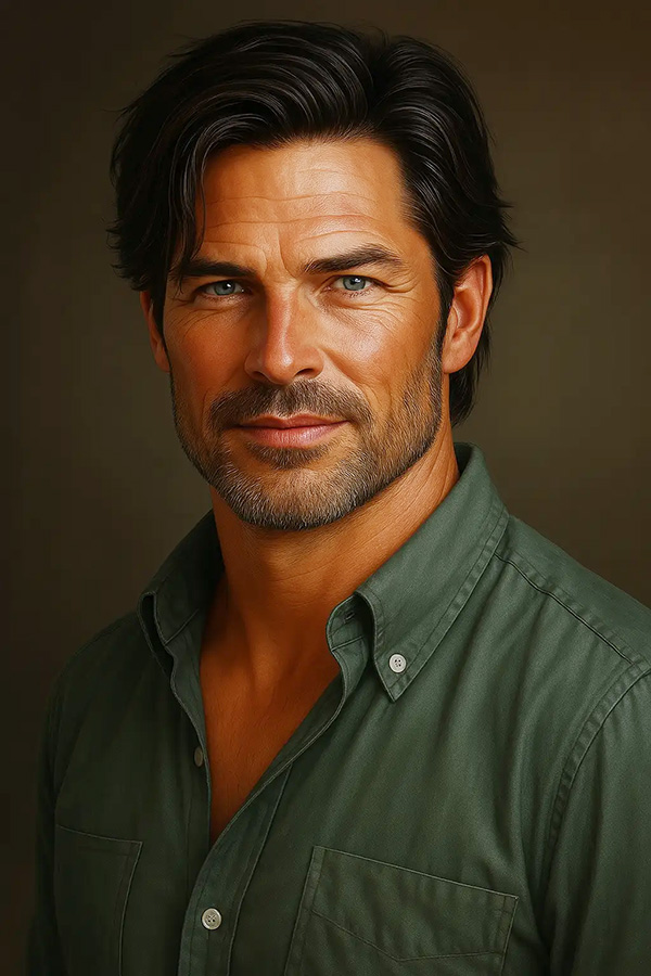 Ethan Michaels, dark-haired and wearing a green shirt